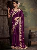 Fancy Wine Party Wear Embroidery Work Saree